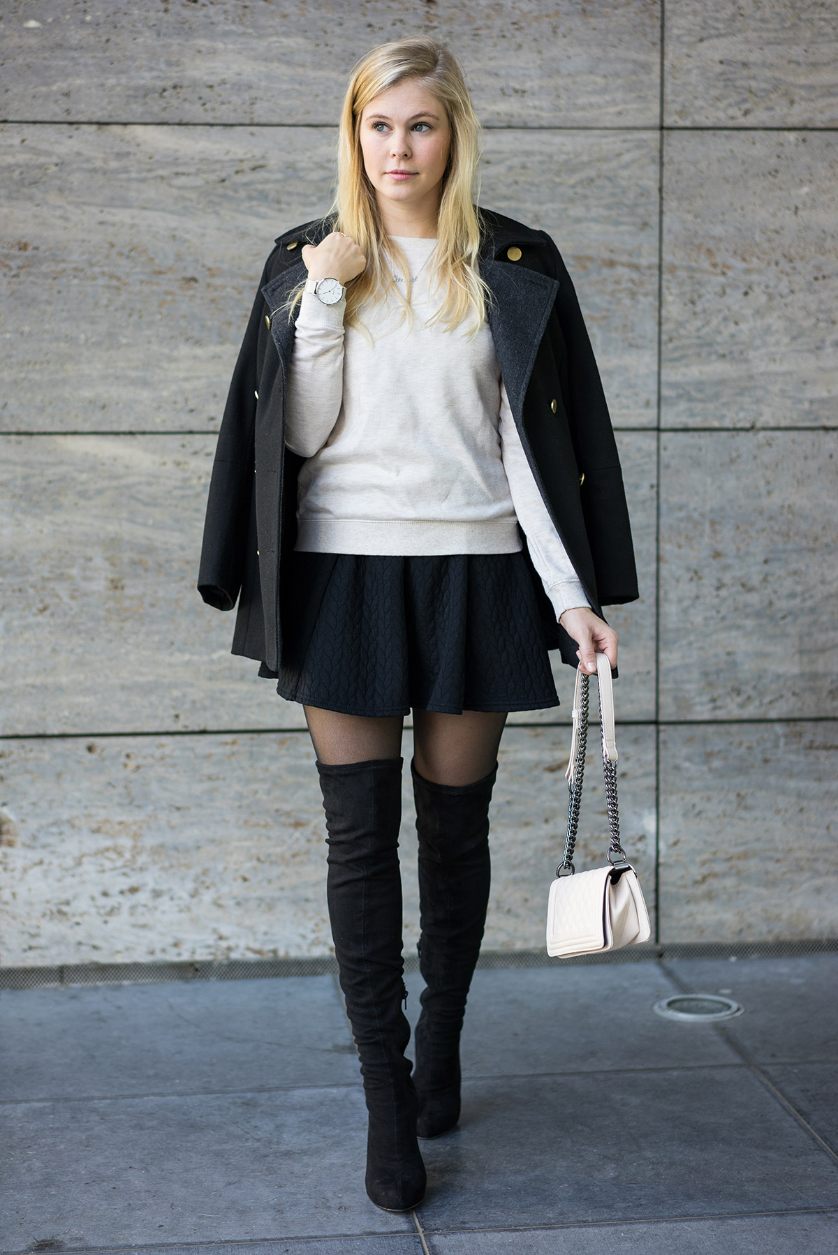 blondegirl with black overknees